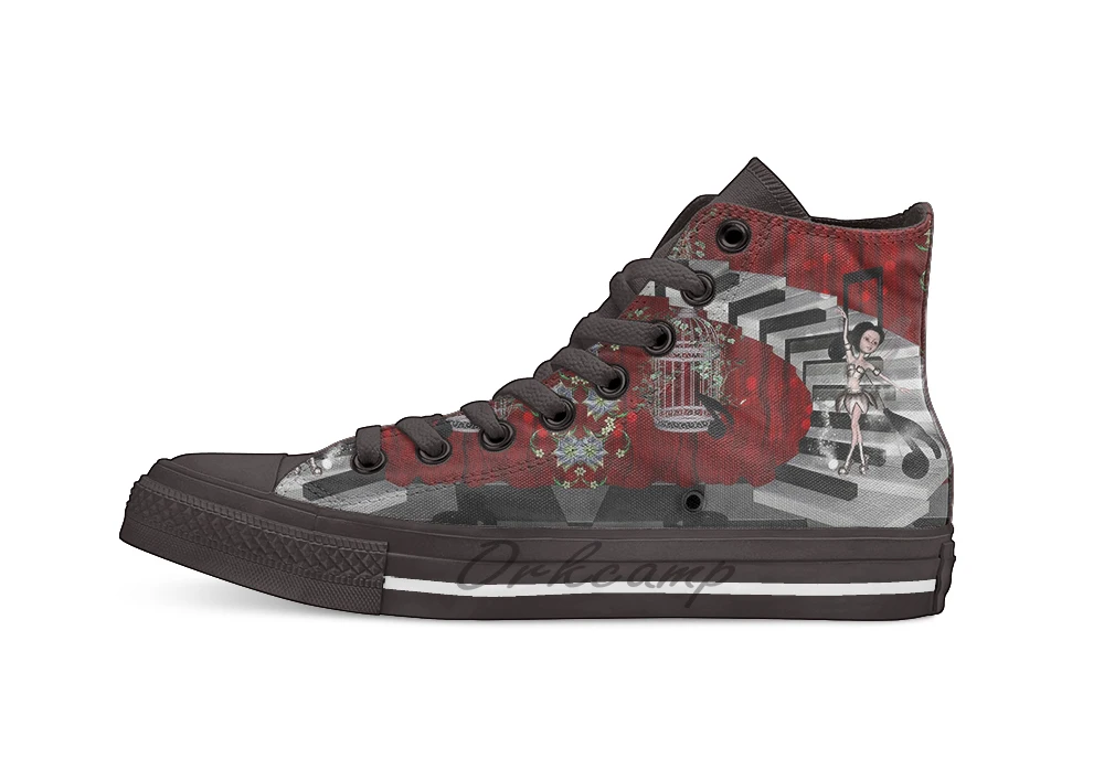 

Dancing fairy on the piano Unisex High Top Canvas flat Casual Custom shoes Drop Shipping