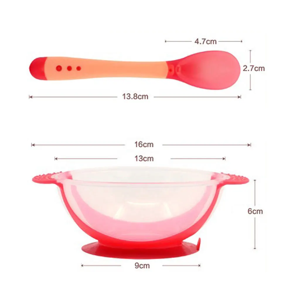 3Pcs/set Baby Learning Dishes With Suction Cup Kids Safety Dinnerware Set Assist Bowl Temperature Sensing Spoon Fork Tableware silicone cutlery set baby feeding spoon