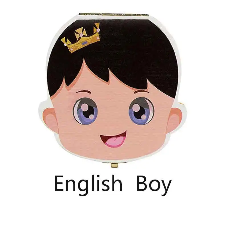 Oklady испанская английская русская французская детская деревянная коробка для зубов органайзер для хранения молочных зубов - Цвет: English boy