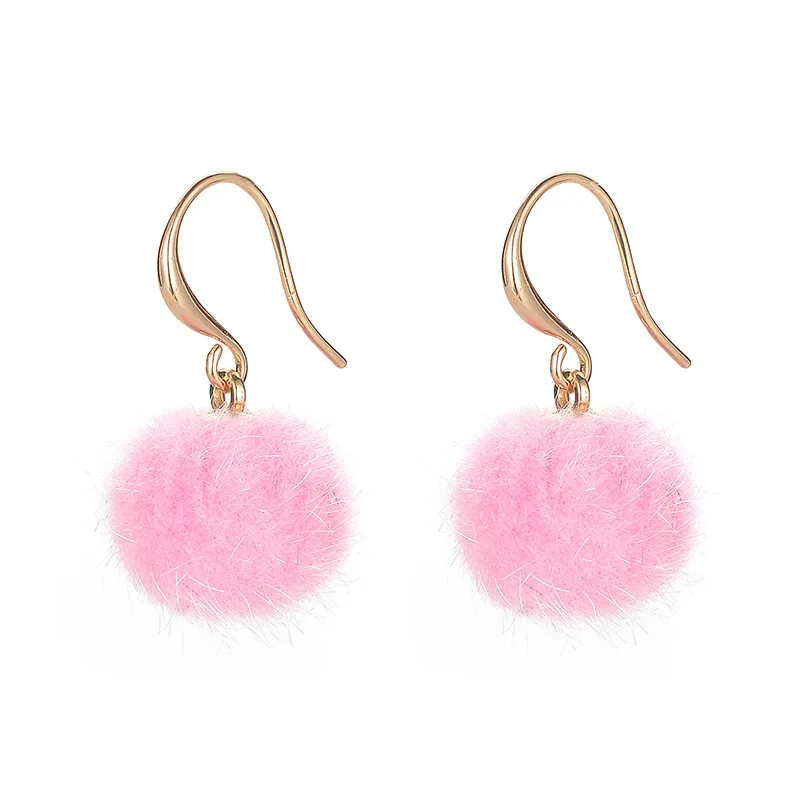 

8Seasons Fashion Drop Earrings Cute Pink Royak Blue Colorful Ball Pom Pom Golden Winter Copper Drop Earrings For Women,1 Pair