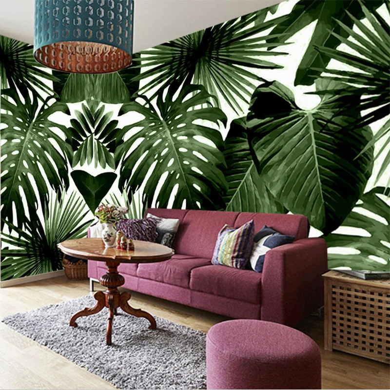 Custom Photo Wallpaper Retro Tropical Rain Forest Palm Banana Leaves 3D Wall Mural Cafe Restaurant Theme Hotel Backdrop Frescoes|photo wallpaper|3d - Фото №1
