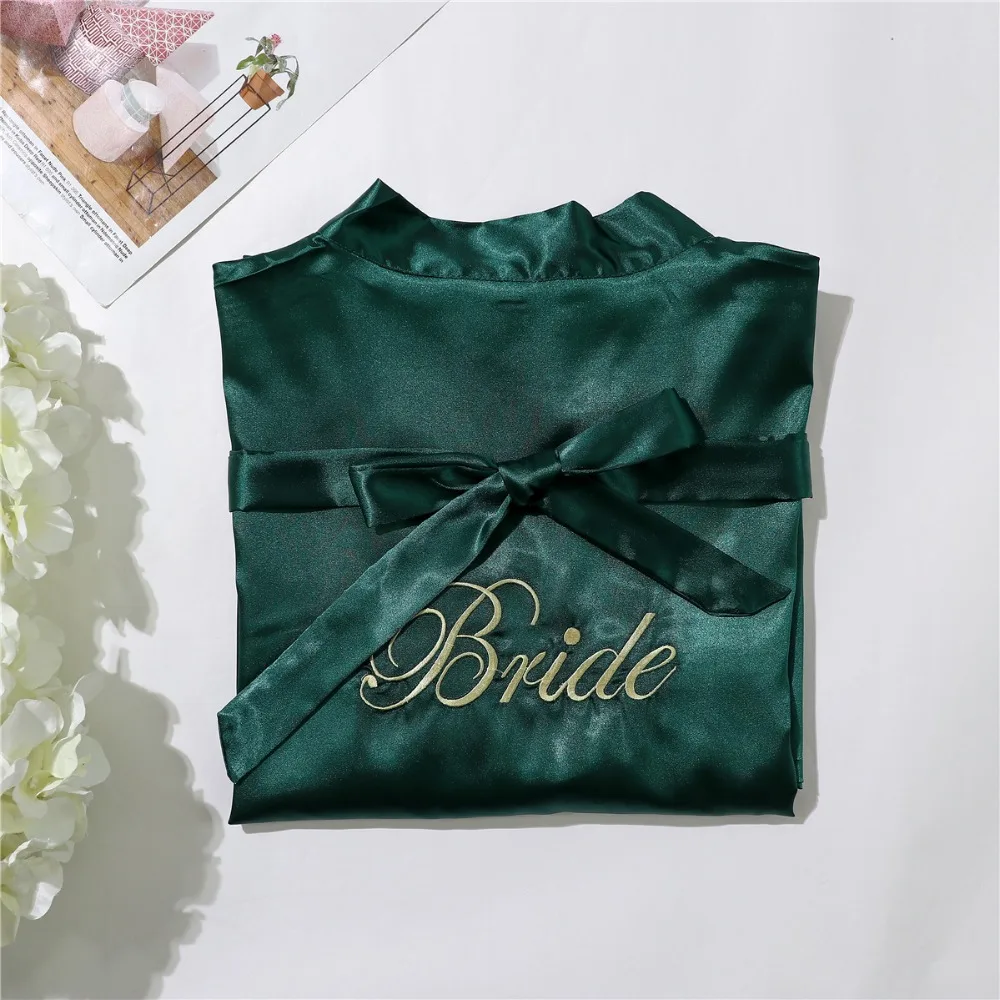 Зеленый Шелковый невесты халат атласный пикантные Для женщин короткий атласный свадебное кимоно халаты пижамы Ночная рубашка платье