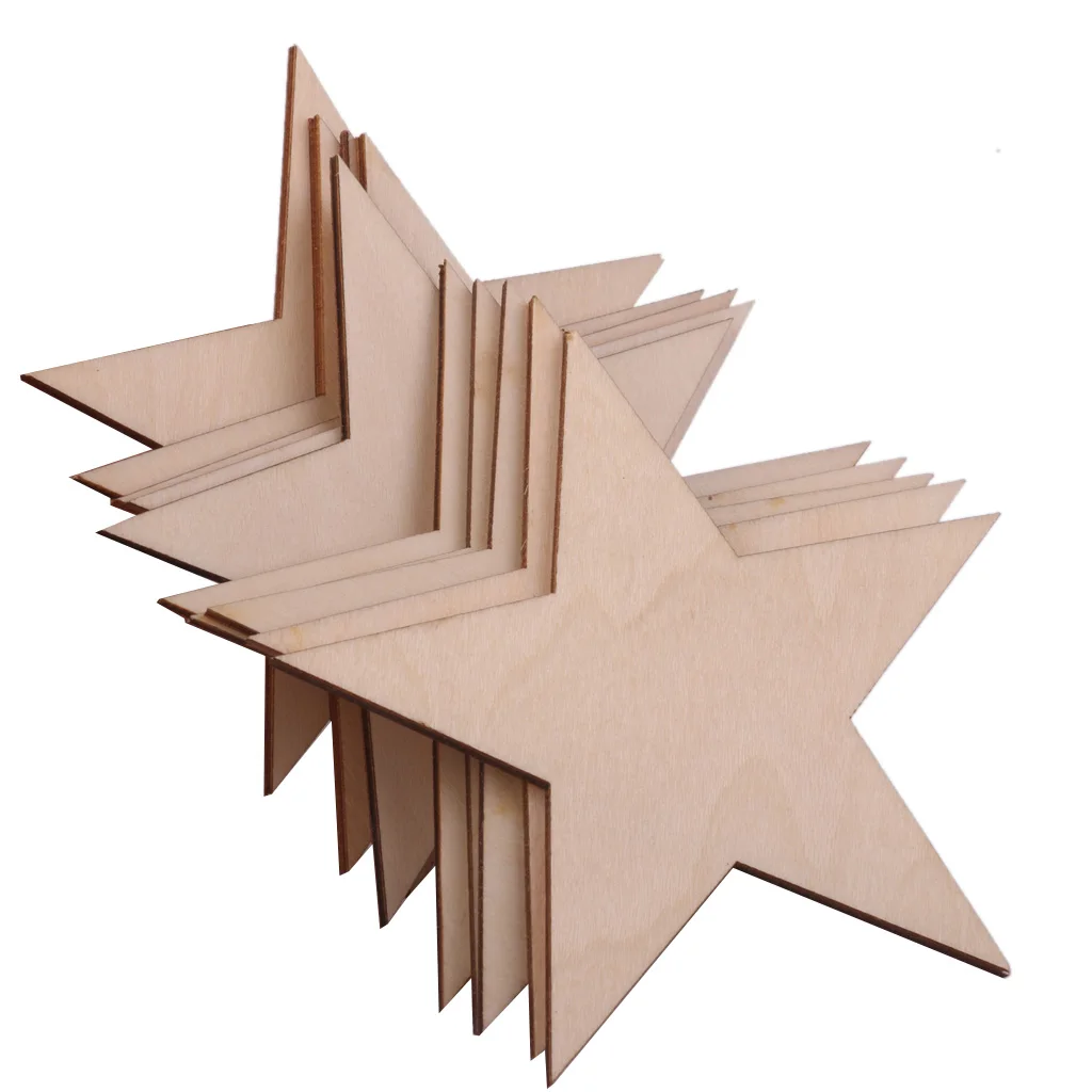 20pcs Natural Unfinished Star Shape Wooden Embellishments for DIY Crafts for Wedding Party Christmas Decoration 80mm 100mm