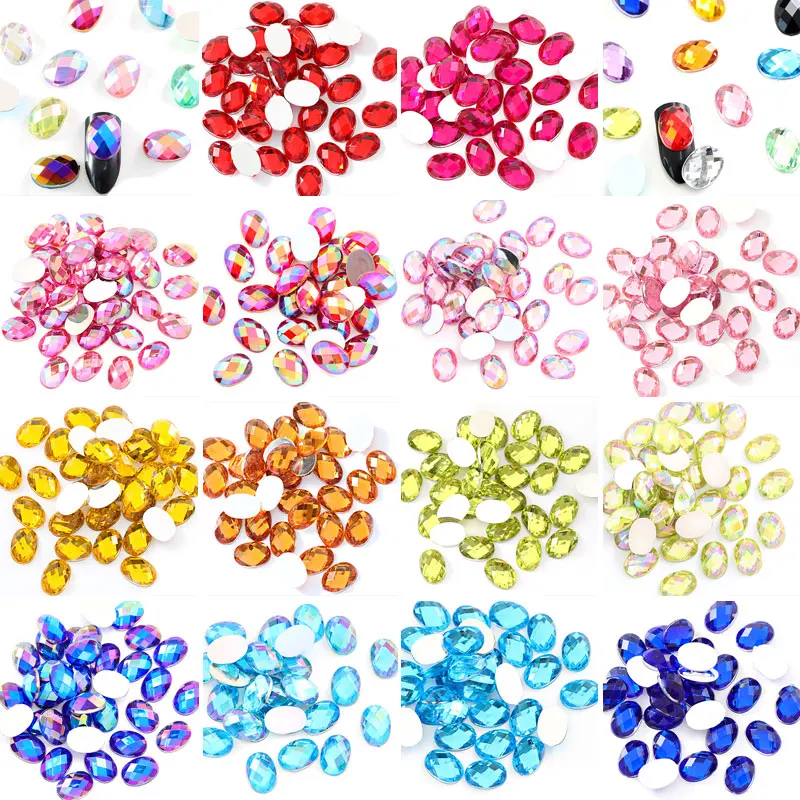 

Mulit Colors Acrylic Crystal Oval Grid Non Hot Fix Rhinestones Flatback Oval Glitter Rhinestones For Nail Art Decorations B3719