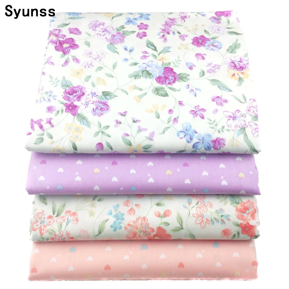 

New Purple Orange Floral Heart Printed Cotton Fabric Telas Bundle DIY Patchwork Sewing Baby Toy Material Quilting Bedding Tecido