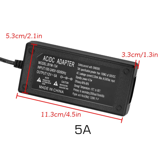 12V 5A Netzteil, AC 100-240V bis DC 12 Volt Adapter Euro Stecker,  Kompatibel mit 5050 3528 LED Streifen 3D Drucker CCTV Sicherheitssystem LCD  Monitor: : Computer & Zubehör