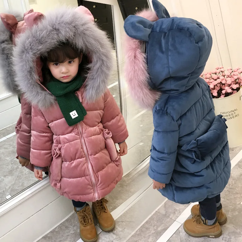 

Girls winter coat fashion girls cotton clothes 2018 new baby long section thickening children's cotton candy cotton jacket tide