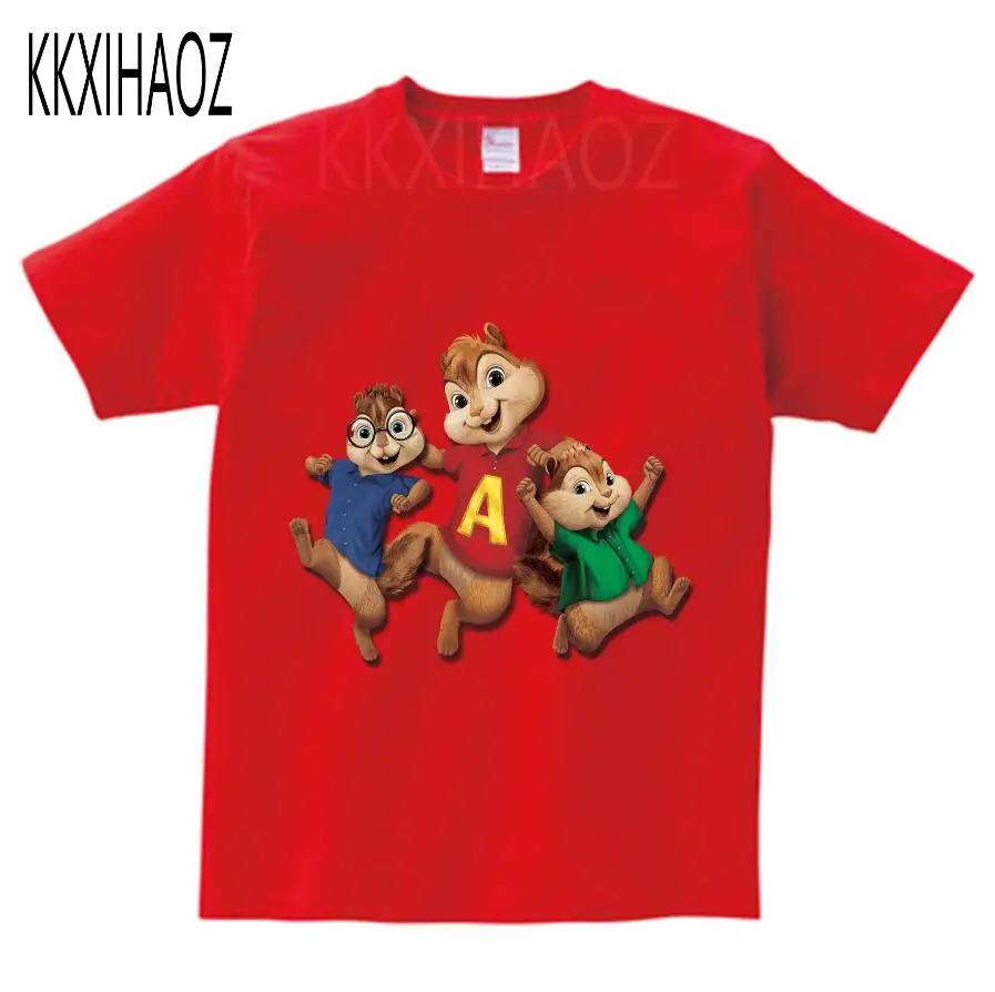 Куртки «Элвин и Бурундук», красная хлопковая футболка, коллекция года, Детская летняя одежда с короткими рукавами, одежда для мальчиков и девочек NN - Цвет: red childreT-shirt