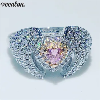 

Vecalon Elegant Angel wings Ring 925 Sterling Silver 5A Zircon Stone Party Wedding Band rings for women Finger Jewelry