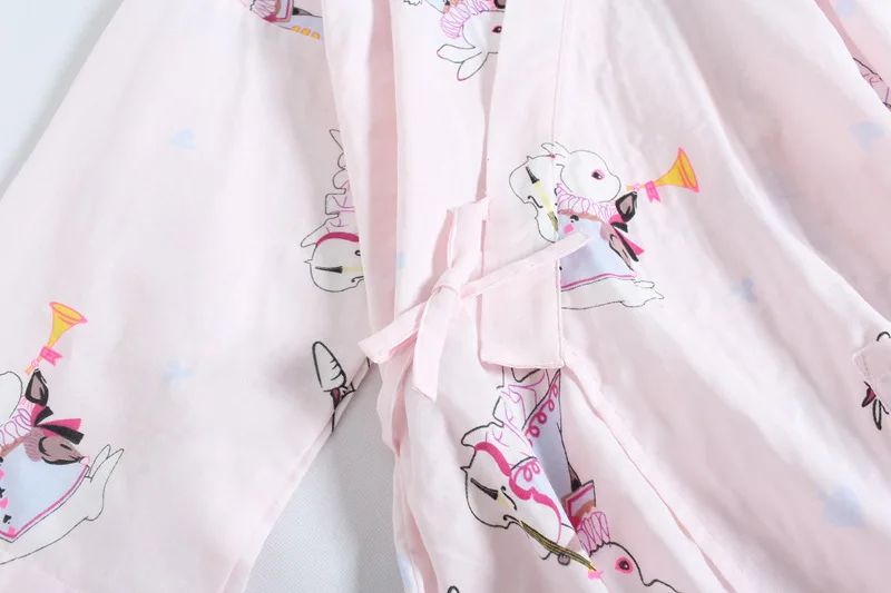 Женские хлопковые пижамы набор весной и летом двойной марля с короткими рукавами длинные брюки милый кимоно тонкий печати lounge комплект