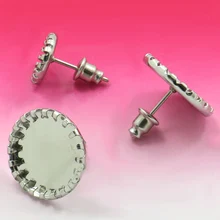 

(Never Fade) 20pcs 10mm Stainless Steel Earring Base Studs Ear Cameo Settings Cabochon Base Tray Blank (With Back)