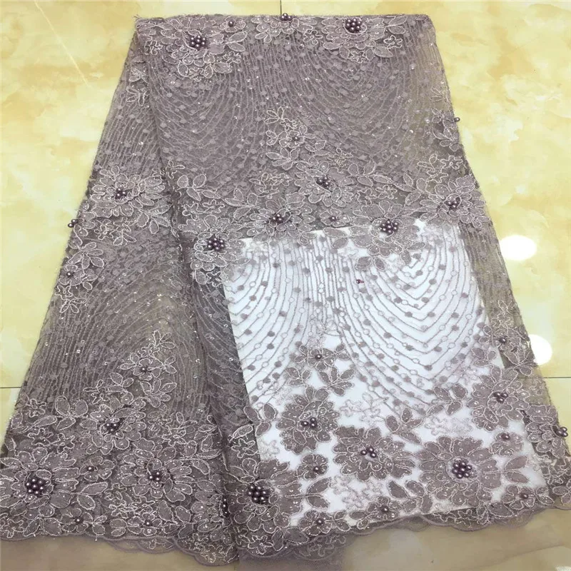 

Madison Beads Net Lace Fabric Grey Latest African Lace Fabric With Embroidery Mesh Tulle Lace Fabric High Quality Nigerian Lace