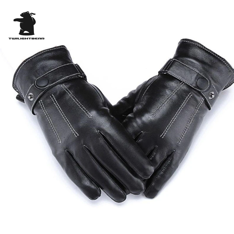 

Winter Fashion Black Leather Gloves Outdoors Windproof Warm Touch Screen Washable Leather Fleece Gloves For Men And Women HEP8