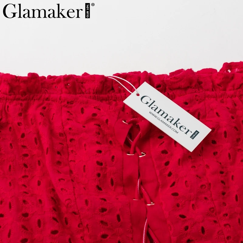Женское короткое пляжное платье Glamaker Красное Облегающее в горошек с оборками