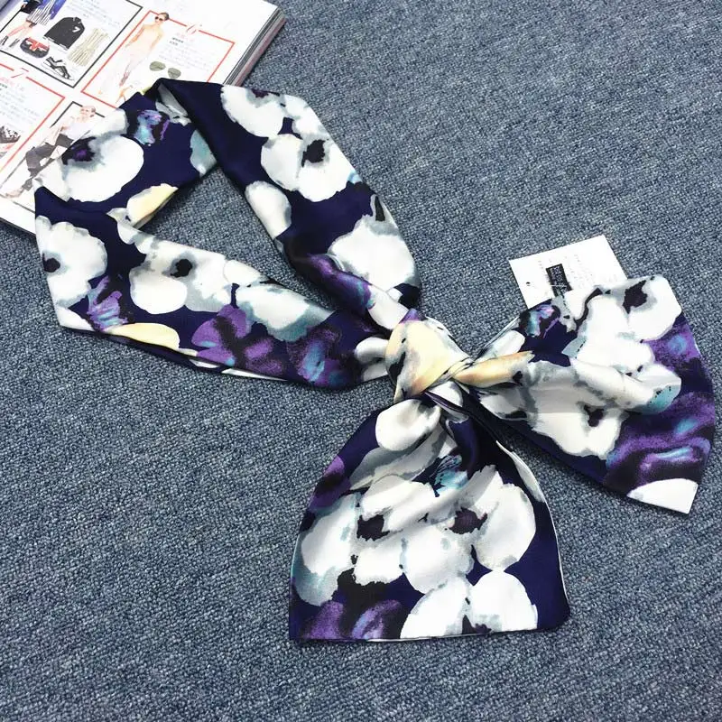 

Fashion Decorative Satin Skinny Scarf Spring Floral Painting Small Neckerchief Female Head Neck Hair Tie Band Business Scarves