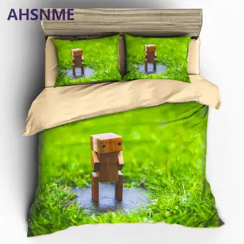 

AHSNME Green Plants & Dolls Bedding Sets Duvet Cover Set Flower Plant Printed 3pcs Floral Bed Cover King Size Home