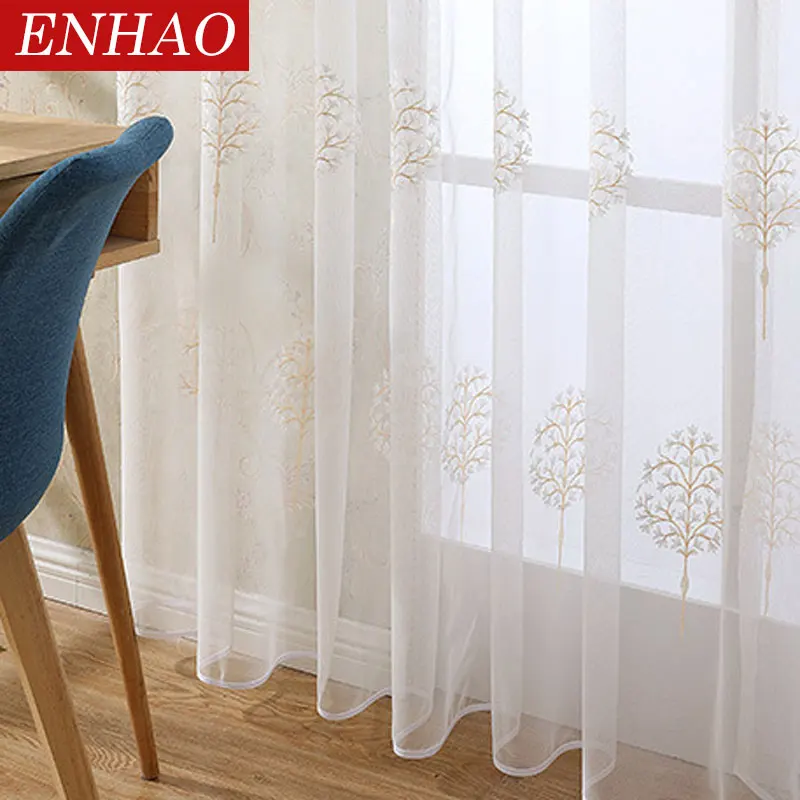 ENHAO вышитые Шторы s Тюль окна для Гостиная Спальня Кухня Печатных Sheer вуаль