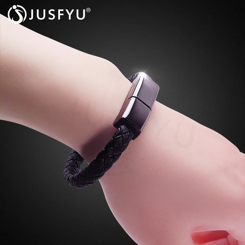 JUSFYU 2019 مايكرو Usb للهاتف المحمول كابل بيانات أساور مجدولة و أساور للرجال النساء فاسق Usb كابل شحن Lether سوار