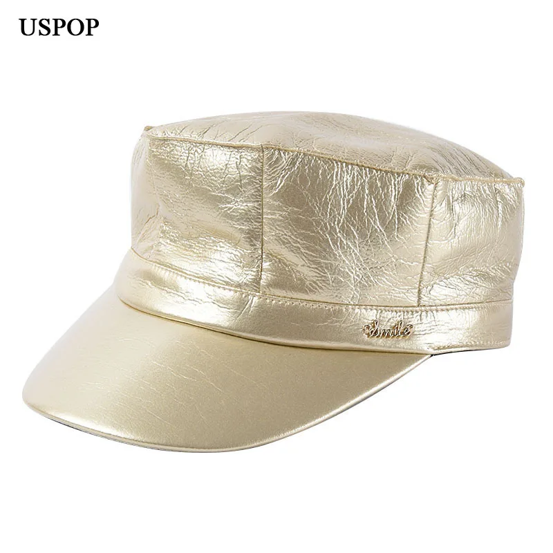 

USPOP 2019 New autumn hats Newsboy caps PU hats for women solid color visor caps fashion octagonal hats