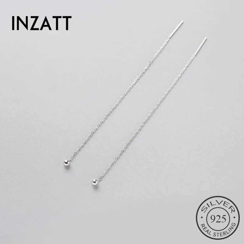 Inzatt минималистский 925 пробы серебро мотаться падение серьги Fine Jewelry Глянцевая шарик длинные металлическую цепь с кисточкой Pendientes 2018 подарок