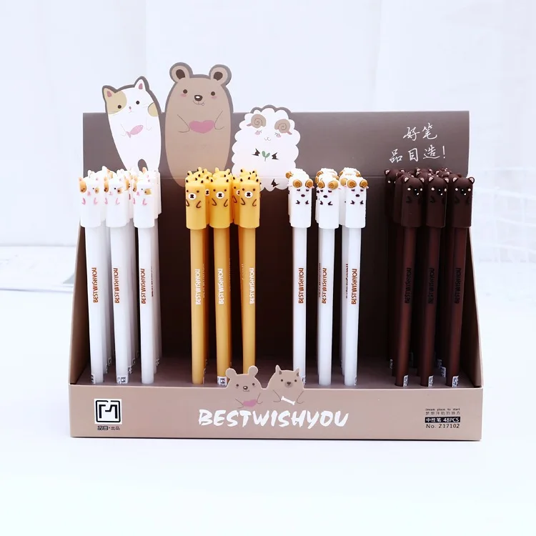 

48 pcs Gel Pens Cartoon Good Animal Partner black colored gel-inkpens for writing Cute stationery office school supplies