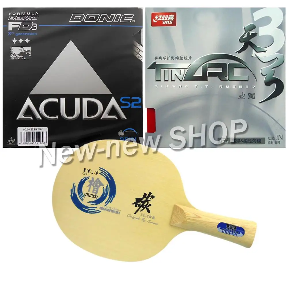 

Pro Table Tennis PingPong Combo Paddle Racket Sanwei HC.5 + DHS TinArc3 and Donic ACUDA S2 Shakehand long handle FL