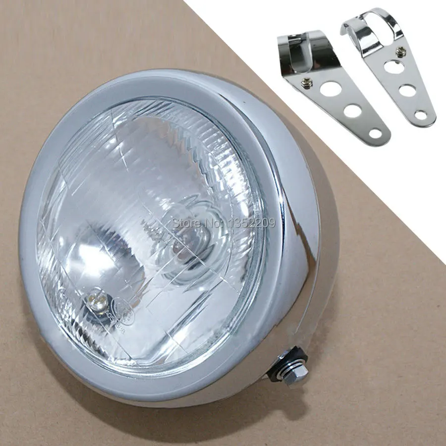 Chrome Metal Retro Front Headlight Lamp + Headlights Side Mount Bracket