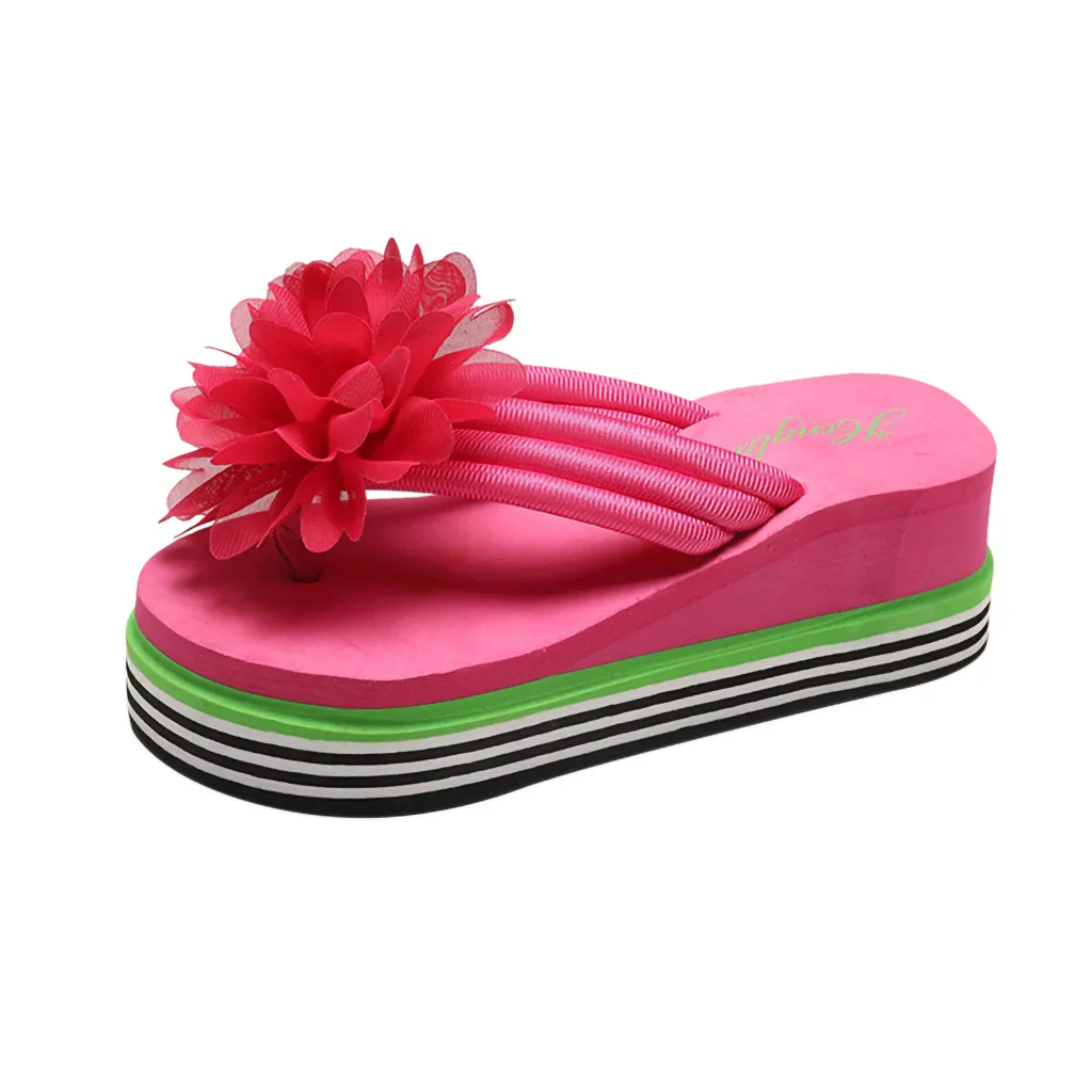 

SAGACE Women Girls Wedges Bohemian Style High-Heel Slope Anti-Skid Flip Flops Slip On Casual Simple Outdoor Beach Flowers Shoes