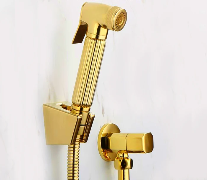 Torneira Toilet Gold Hand held Diaper copper Bidet Sprayer Shower Shattaf Spray Douche kit Jet & Golden angle valve BD211-B