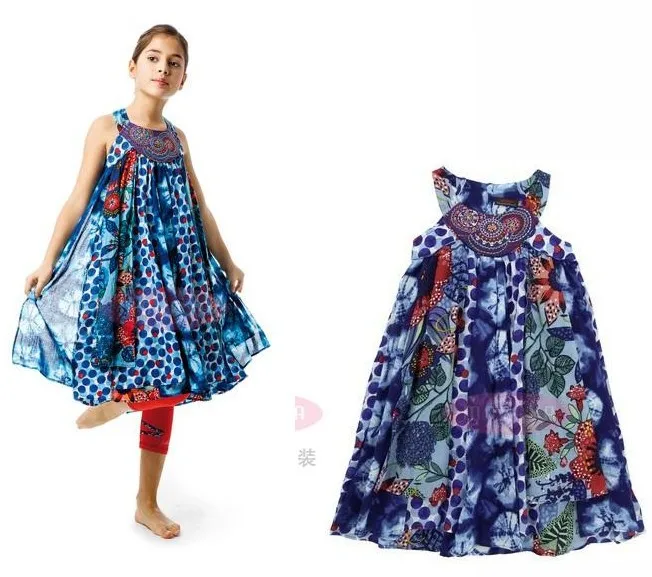 Лидер продаж, платье с вышивкой для маленьких девочек новые детские Платья без Рукавов Летняя одежда детское праздничное платье принцессы детская одежда