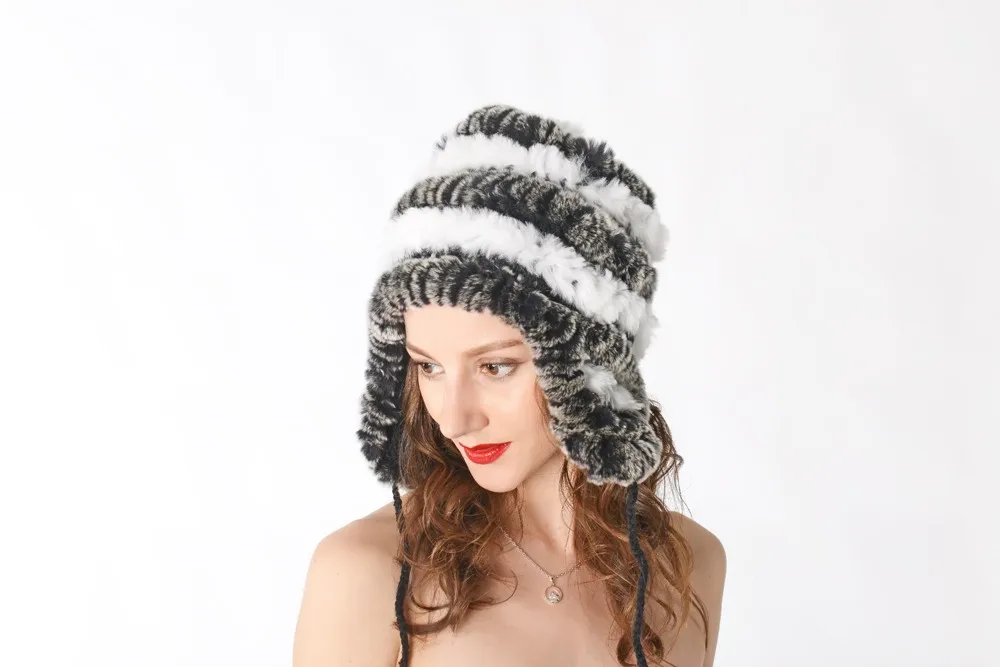 Женский зимний теплый реальный, натуральный, подлинный головной убор из кроличьего меха, зимняя теплая шапка,, KNT8356