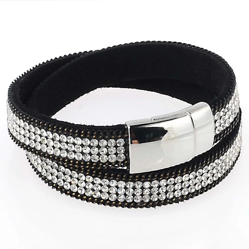 

Miasol Rhinestone Crystal Bling Double Wrap Bracelets Suede Leather Wrap Magnetic Bracelet Wrist Strap Crystal Chokers For Women