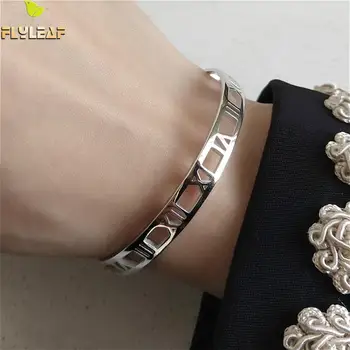 

Flyleaf simple Hollow Roman digital Cuff Bracelets & Bangles Fine Jewelry 100% 925 Sterling Silver Open Bracelets For Women