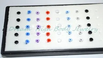 

HENGKE Jewelry UV Acrylic Flower Nose Rings Screw Mixed Color 40pcs/box Free Shpping Nose Stud Piercing for women