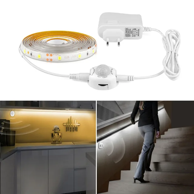 Pir Motion Sensor Led Strip Tape Ribbon Light Smart Turn On Off Pir Motion Sensor Led Strip Tape Ribbon Light Smart Turn On Off Timer Smd 3528 Warm