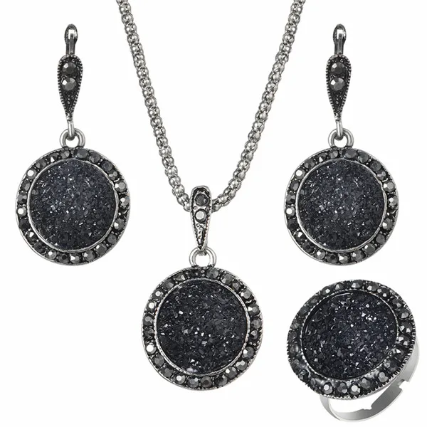 amazing price Vintage Gem Jewelry Set Fashion Women Jewelry Set Antique Silver Broken Stone Round Stone Pendant Necklace Sets - Окраска металла: F1167