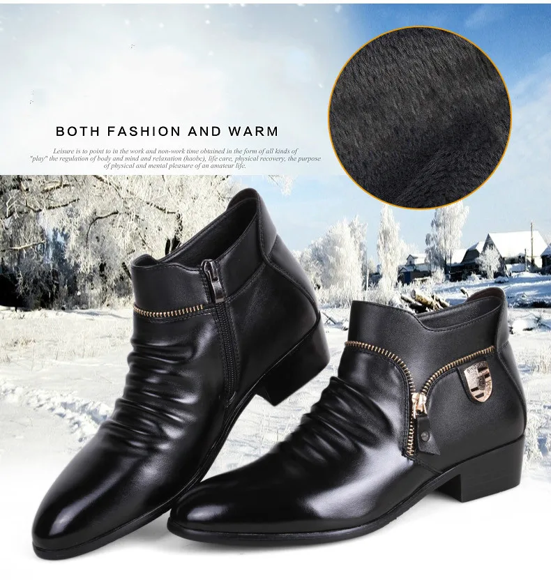 

Youbroer New Winter Zipper Luxury Men's Casual Shoes Warm Cow Leather British Style Men Loafers Business Shoes