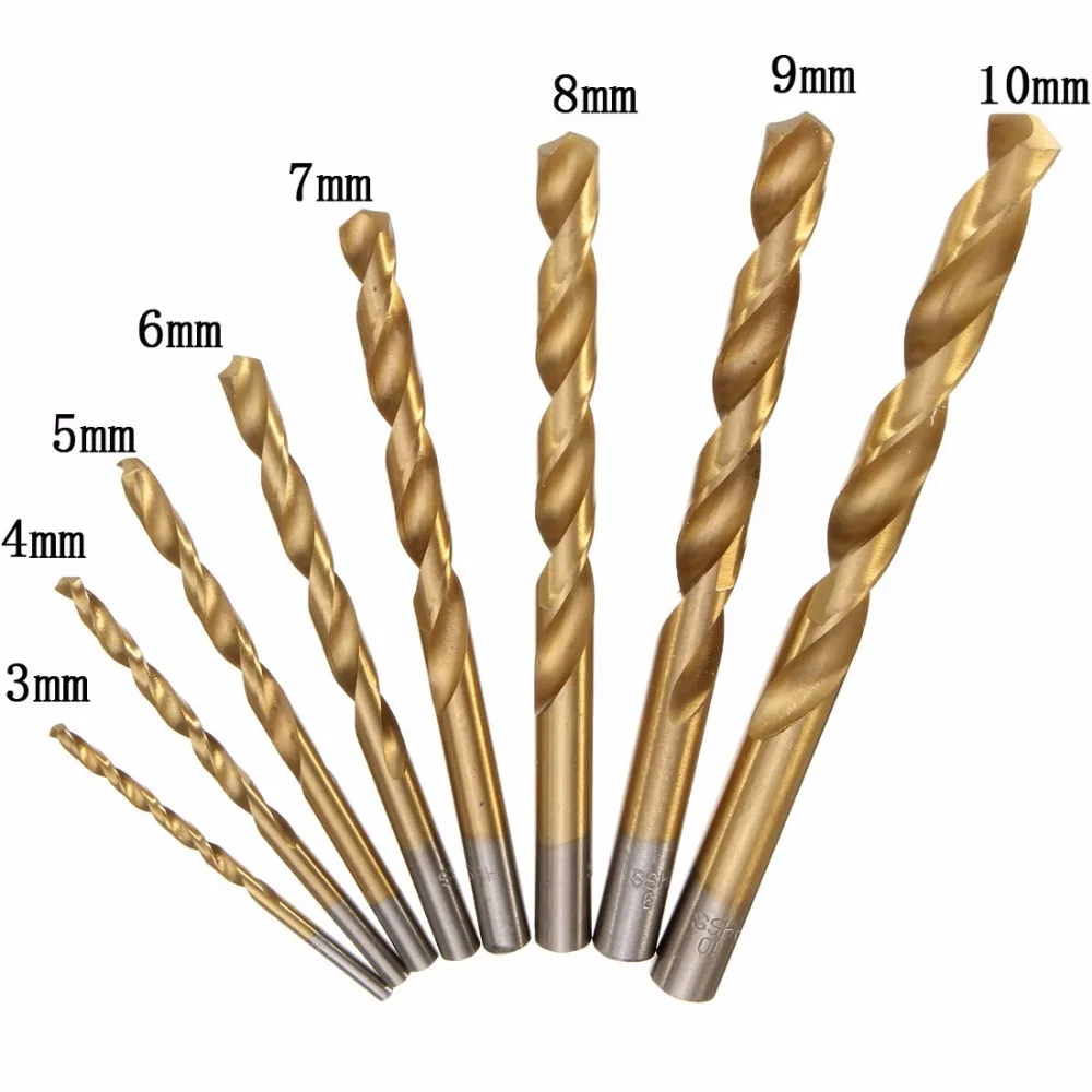 8pcs/set HSS Titanium Coated Twist Drill Bit Set 3 10mm with Straight