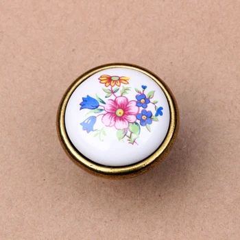 Door Handle Vintage Ceramic Metal Flower White Bronze Door Handles Kitchen Cabinet Wardrobe Cupboard Drawer Pull Knobs