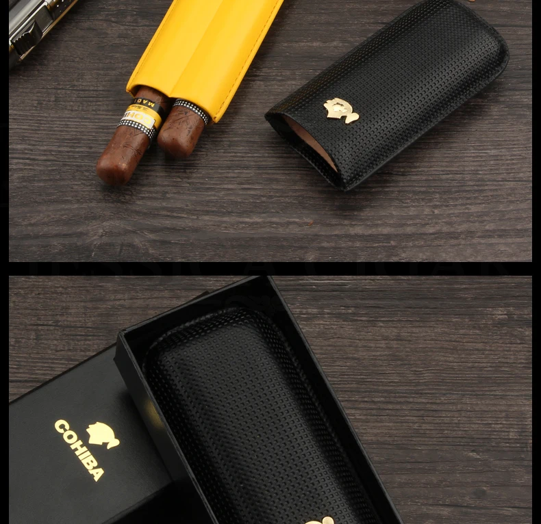 COHIBA карбоновый Портсигар кожаный мини-хьюмидор портативный держатель для сигар с подарочной коробкой