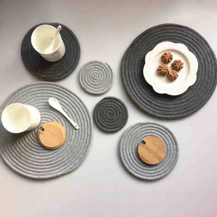 3Pcs/Lot Placemat Pad Coasters Kitchen Table Mats Cotton Knitting Bowl Mats Padding Mat Insulation Pad Round Placemats Hand-made
