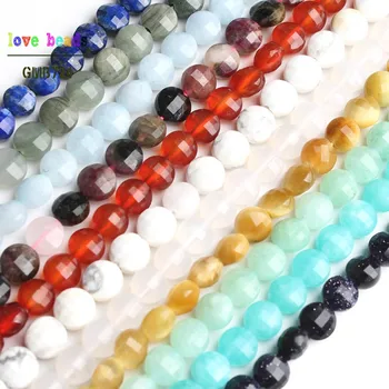 

6x6mm Natural Faceted Coin Tiger Eye Amazonite Howlite Stone Beads for Jewelry Making DIY Bracelet 15'' Strand