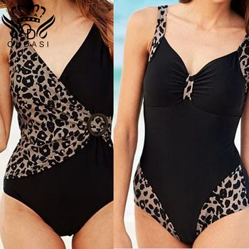 

Newest One Piece Swimsuit Women Bathing Suits Vintage Summer Beach Wear Swim Suit Leopard Print Plus Size Swimwear 5Xl