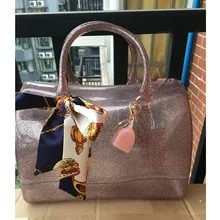 JELLYOOY блеск! 30 см Extral большой размер Женская силиконовая Желейная сумка бутик Tote конфеты ColorsTransparent Повседневная пляжная сумка