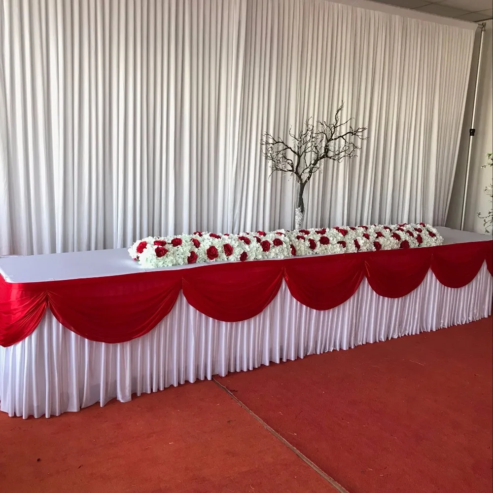 10ft x 29inch Ice Silk Table Skirt Colorful Pleated Ruched Table Skirting With Swag for Wedding Birthday buffet table Decoration table skirt