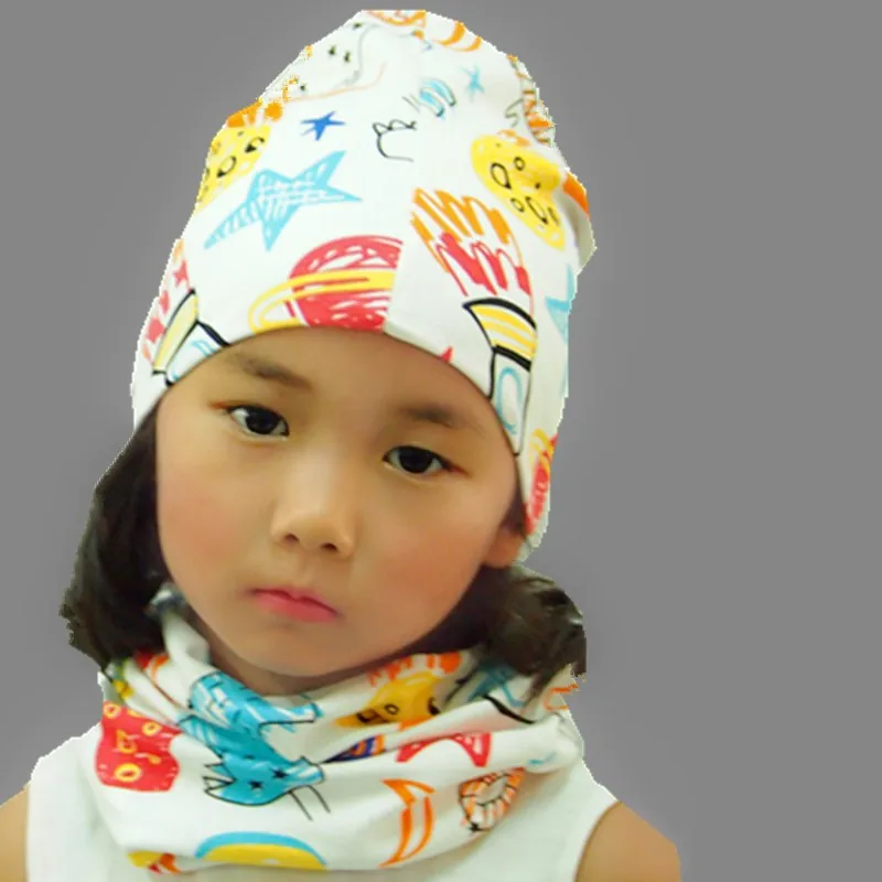 Осенняя детская шапочка с рисунком, шарф, шапка, комплекты хлопковые костюмы с лисой, оленем, сердцем, звездой, Кроликом, медведем и воротником детская одежда, аксессуары