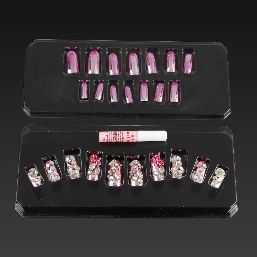 24 Pcs Pré Conçu De Mariage Mariée Faux Ongles 3d Nail Art