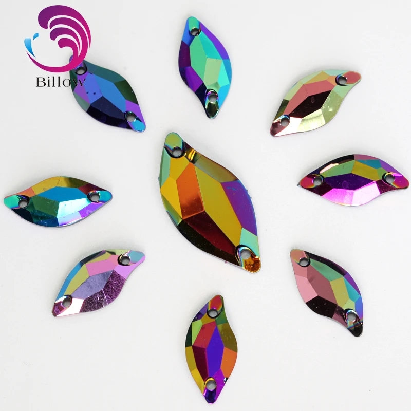 

9x20mm 50pcs Leaf Resin Sew On Rhinestones AB Colors Sew On Stone Flatback Resin Sewing Crystal for Garment Accessories B3521