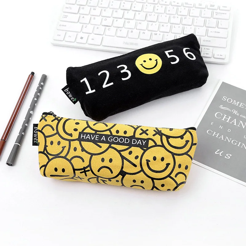 Girls Cute Boys Cool Emoji Canvas Pencil Case Stationery Pen Storage Pouch Gift 