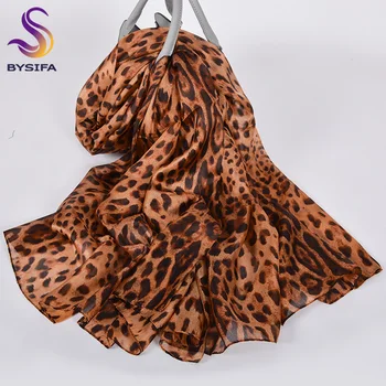 

[BYSIFA] Coffee Scarves Women New Luxury Brand 100% Silk Long Scarf Shawl Fall Winter Leopard Print Ladies Neck Head Scarves